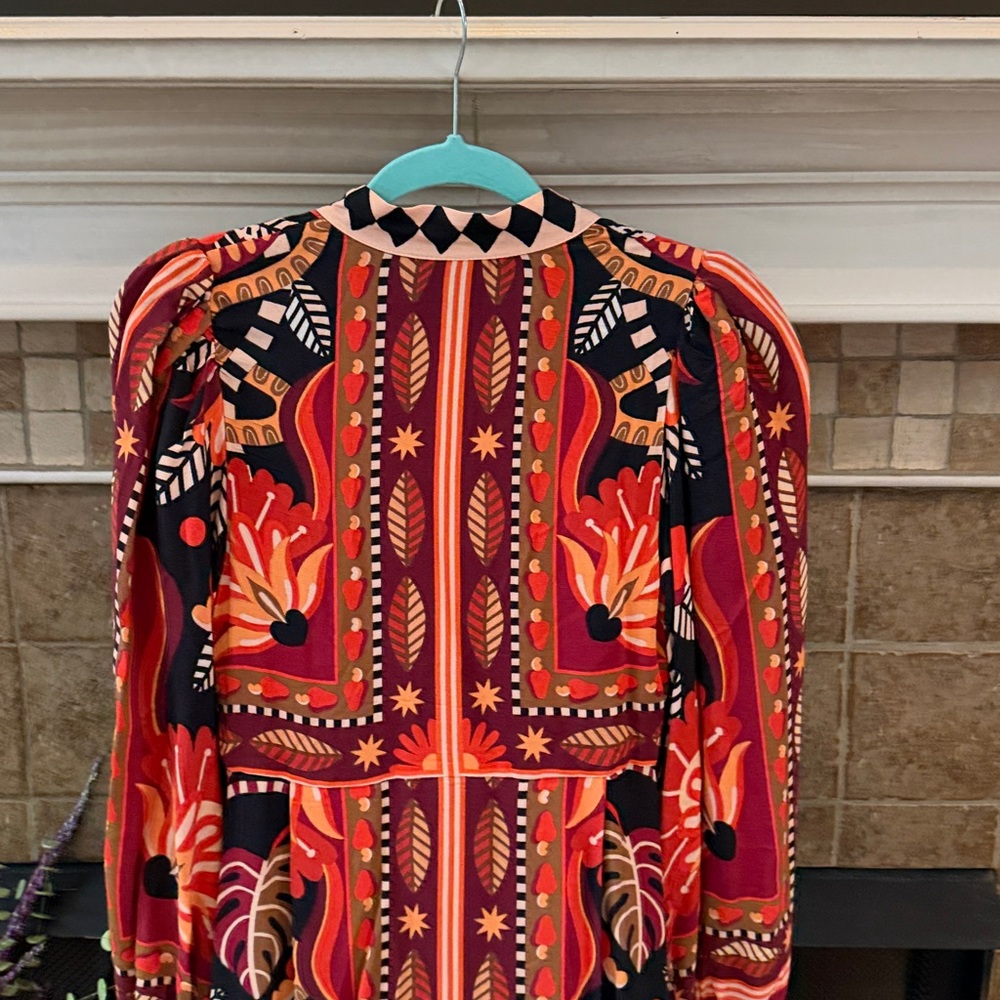 Farm Rio Red Nature Beauty Scarf Long Sleeve Maxi Dress - Picture 7 of 8